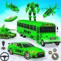 Army School Bus Robot Car Game